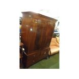 19th century mahogany linen press, with three drawer base, 47 1/2" wide