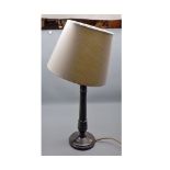 Modern electric table lamp, with cast metal Corinthian column type base and fabric shade