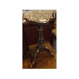 Anglo Indian style small oval topped inlaid pedestal table, 13" wide