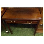 19th century mahogany fold top tea table with draw below, 32" wide