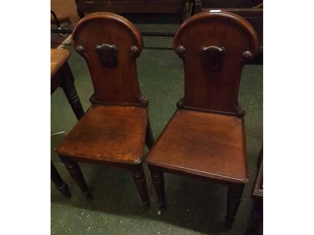 Pair of 19th century oak shield-back hall chairs