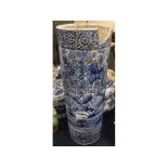 Blue Imari large cylindrical stick stand (extensive repairs and losses), 24" high