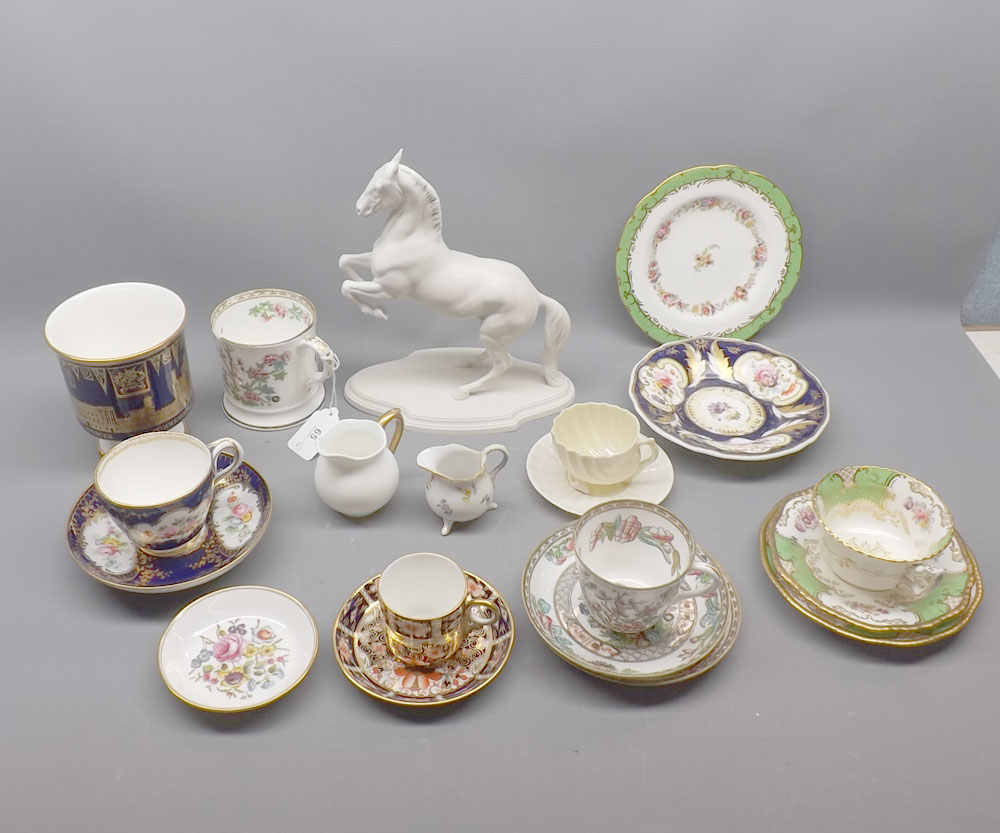 Mixed lot of 19th century and modern wares, including Walker & Derby cup and saucer, Coalport