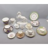 Mixed lot of 19th century and modern wares, including Walker & Derby cup and saucer, Coalport