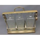 Previously silver plated three bottle tantalus, 13" wide