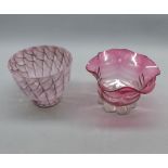 Cranberry glass small Jardiniere and a further Studio Glass pot (2)