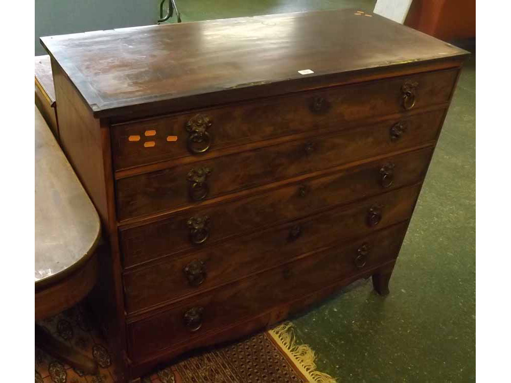 Early 19th century mahogany five drawer chest, 46" wide