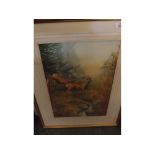 SIMON T TRINDER, SIGNED, watercolour, Deer in landscape, 20" x 14"