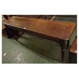 Oak or elm topped rectangular side table, with peg feet, 72" long
