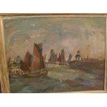 GEOFFREY CHATTEN, SIGNED VERSO, oil on board, "Bead of the River (Gorleston)", 13 1/2" x 17 1/2"