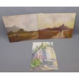 M MACINTOSH, SIGNED, watercolour, Mountain landscape; together with a pair of oils by R Hesketh,