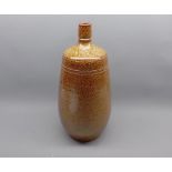 Portuguese stoneware vessel, decorated in mottled brown glaze, 14" high