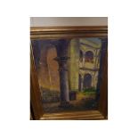 GREOSLA OLIONCAL, SIGNED, oil on canvas, Italian building, 15" x 11"