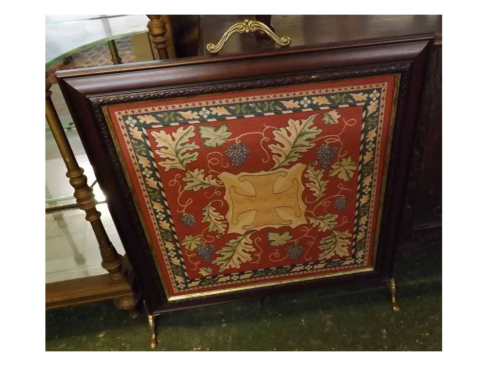 Modern fabric and mahogany framed fire screen, 24" wide