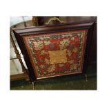 Modern fabric and mahogany framed fire screen, 24" wide