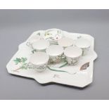 Minton floral decorated tea tray and six cups, saucers and cream jug, tray 16" wide