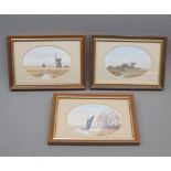MAUREEN PARKER, SIGNED, group of three miniature oils, "Albion on The Bure"; "Brograve Mill" and "