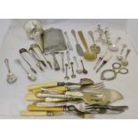 Mixed Lot: mostly flatware and cutlery, together with wine funnel, spirit flask etc (qty)