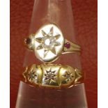 Mixed Lot: a 15ct gold ring, the oval panel set with an old-cut diamond, the shoulders set with
