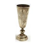 Early 20th century Russian Kiddish cup of typical tapering form with engraved floral decoration on