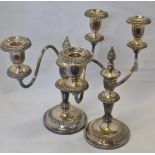 Pair of 20th century silver on copper two light candelabra, each with removable nozzles and urn-