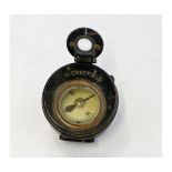 Early 20th century black painted and lacquered brass marching compass, Barkers Patents, 1818/15,