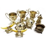 Mixed Lot: three various small presentation engraved two-handled trophy cups together with a pair of