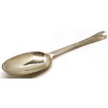 George II table spoon, Hanoverian pattern with double drop bowl (erased and re-engraved), length 8",