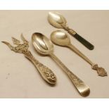 Mixed lot of various silver wares to include three decorated spoons includes Queen Elizabeth
