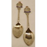 Two George V Silver Jubilee enamelled teaspoons, Birmingham 1934, makers mark JWT (2)