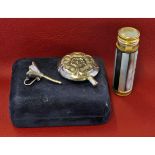 Mixed Lot: Elizabeth II hallmarked silver scent bottle, of flask form with embossed rose detail,