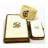 Mixed lot: Late 19th century Book of Common Prayer with gilt metal mounts and ivory panels bearing