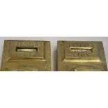 Two various late 19th/early 20th century lavatory door locks, each of rectangular brass construction