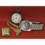 Mixed Lot: chrome plated wristwatch with Swiss jewelled movement and silvered Arabic dial, in a