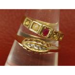 Mixed Lot: an 18ct gold five stone diamond ring, boat shaped with three single-cut diamonds and