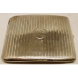 George V cigarette case of hinged rectangular form with engine turned decoration, Birmingham 1916,