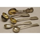 Mixed Lot: six Chinese white metal teaspoons, together with three + one Fiddle pattern salt