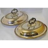 Pair of late 20th century electroplated lidded serving dishes, each of oval form with pull-off