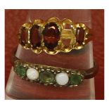 Mixed Lot: 9ct gold five stone garnet ring (one stone missing), together with a white metal ring