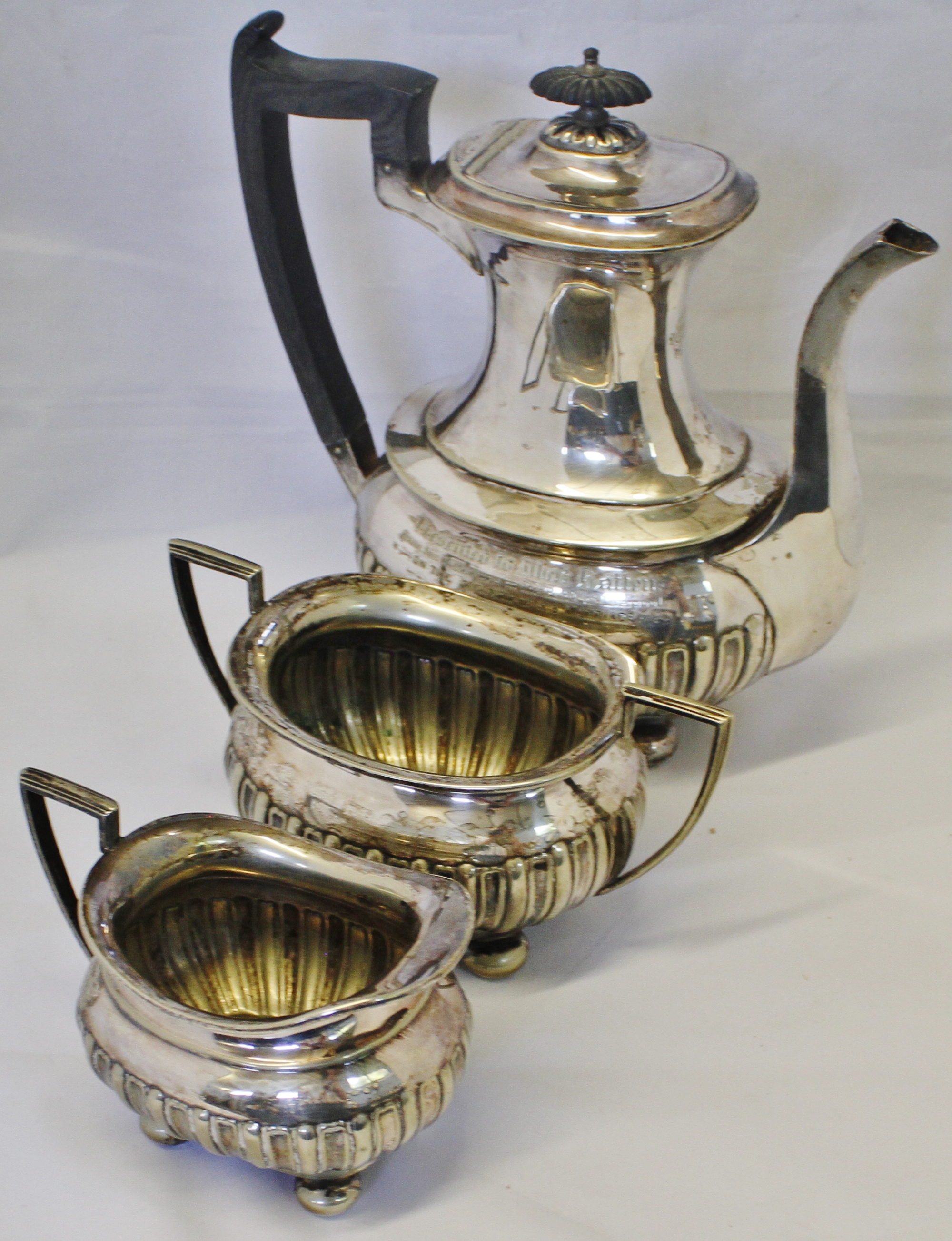 Early 20th century electroplated three-piece coffee service, comprising coffee pot, sugar basin