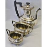 Early 20th century electroplated three-piece coffee service, comprising coffee pot, sugar basin