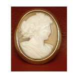 Victorian hardstone cameo brooch, the oval cameo of a young lady mounted in a full yellow mount, the