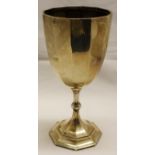 Edward VII trophy cup, of goblet form with faceted bowl to a knopped stem on a spreading octagonal