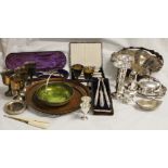 Mixed Lot of electroplated table wares: table baskets, vases, goblets, cased flatware etc (qty)