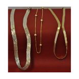 Mixed Lot: modern 9ct gold snake-link necklace; modern 9ct box-link chain bead necklace (11.6gms the