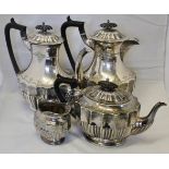 Late 19th century electroplated Britannia metal five piece tea and coffee service, teapot, coffee