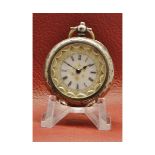 Late 19th century Swiss silver cased open face key wind fob watch, the frosted gilt and jewelled