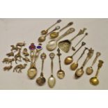 Mixed Lot: seventeen various silver, white metal and base metal souvenir type and other spoons,