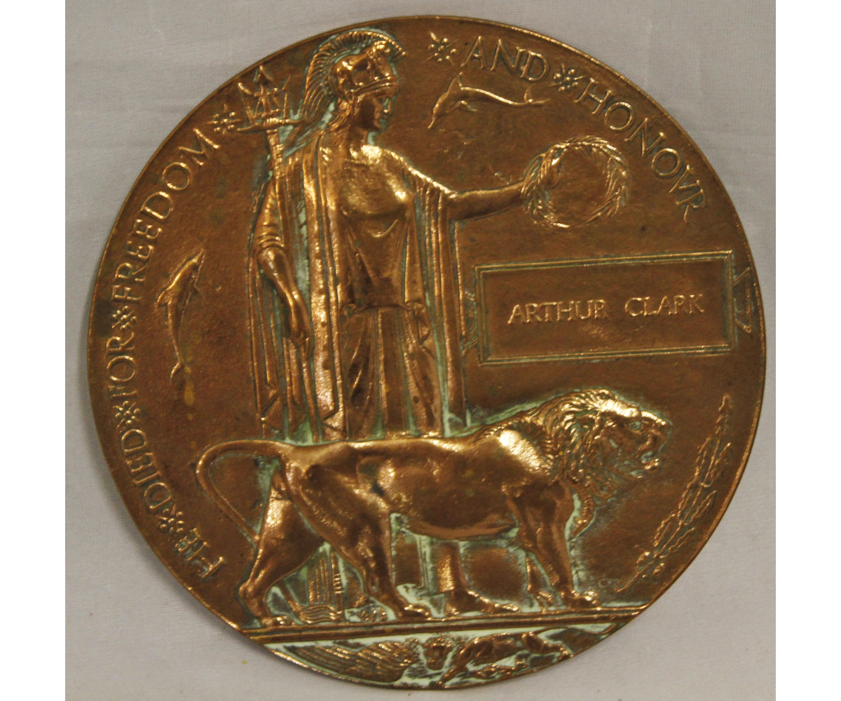 Great War Bronze Memorial Plaque to Arthur Clark