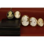 Mixed Lot of five cameo brooches: Victorian oval cameo brooch of Diana the Huntress, signed bottom